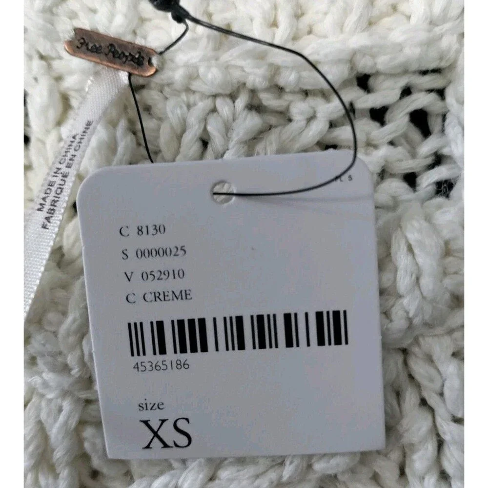 Free People Cable Knit Sweater XS Cream Fishermen Chunky Crew Neck Oversized NWT